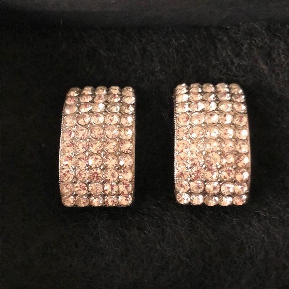BLOOMINGDALES RHINESTONE SILVER CLIP EARRINGS - Picture 8 of 8